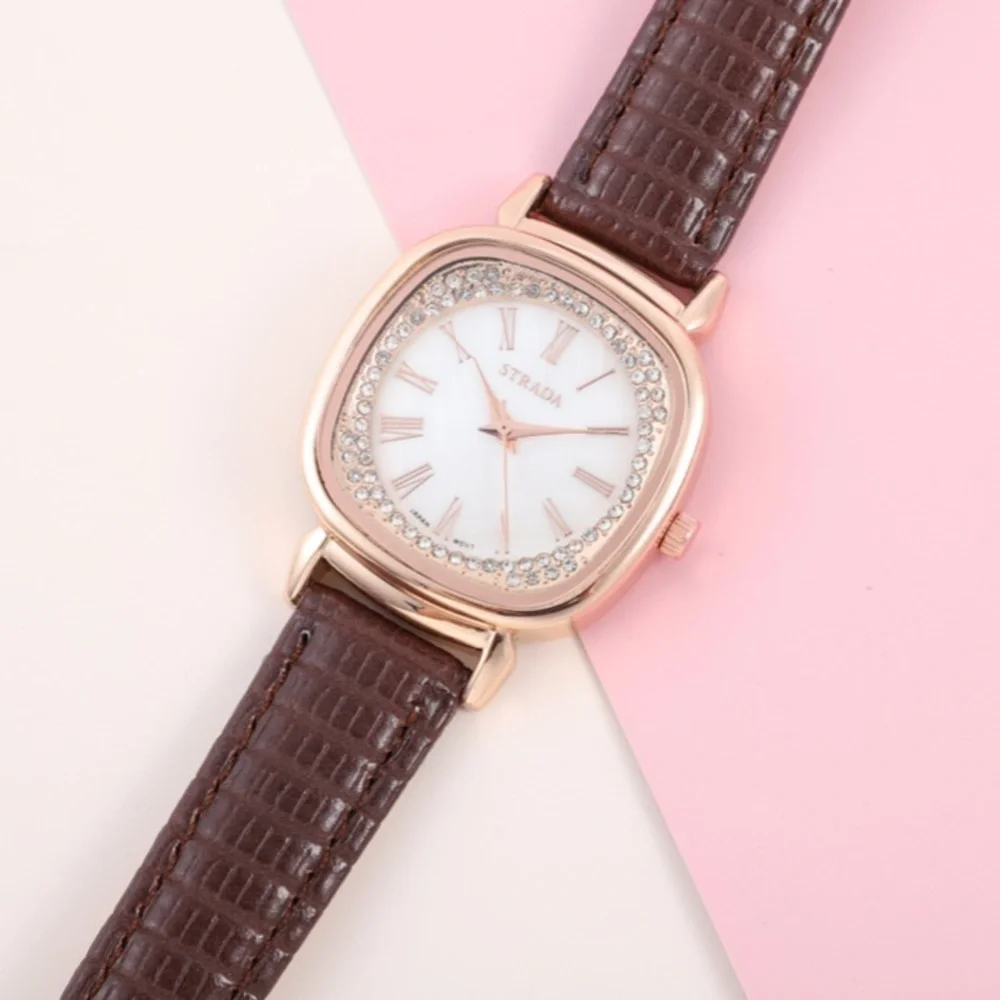 Brown Watch with White Austrian Crystals